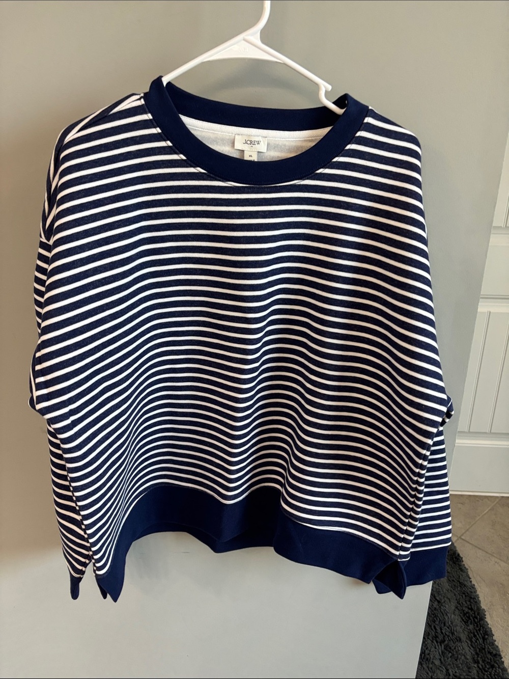 J. Crew Navy and White Striped Crewneck Sweatshirt
